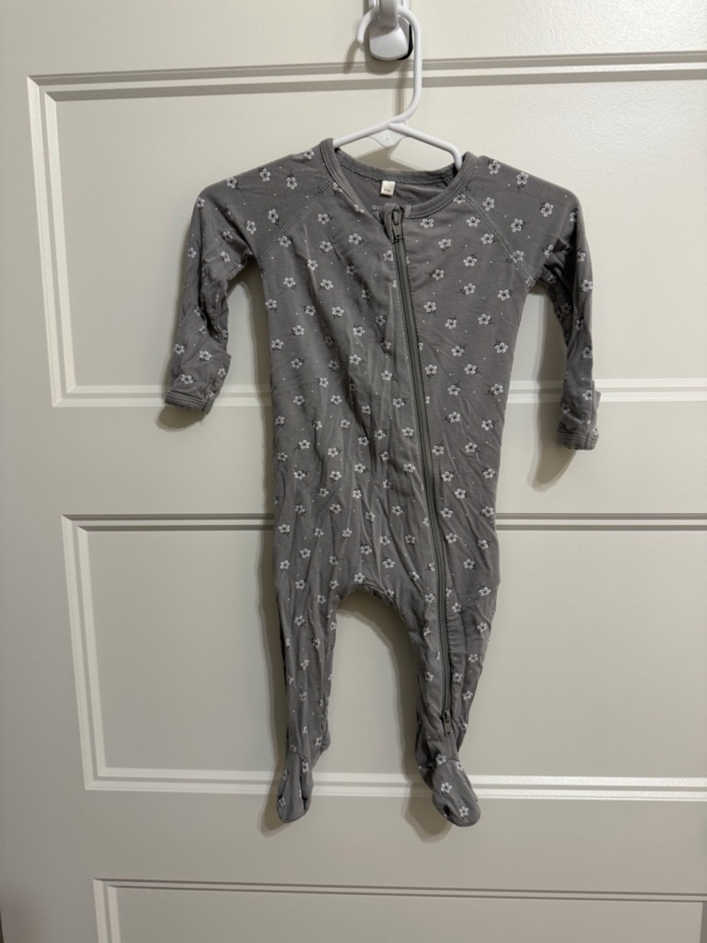 Quincy Mae Gray Floral Footed One-Piece